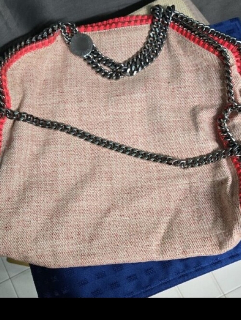 Stella Mccartney Falabella Fold Over Pink Tweed Tote with Gunmetal Chain - Picture 12 of 16